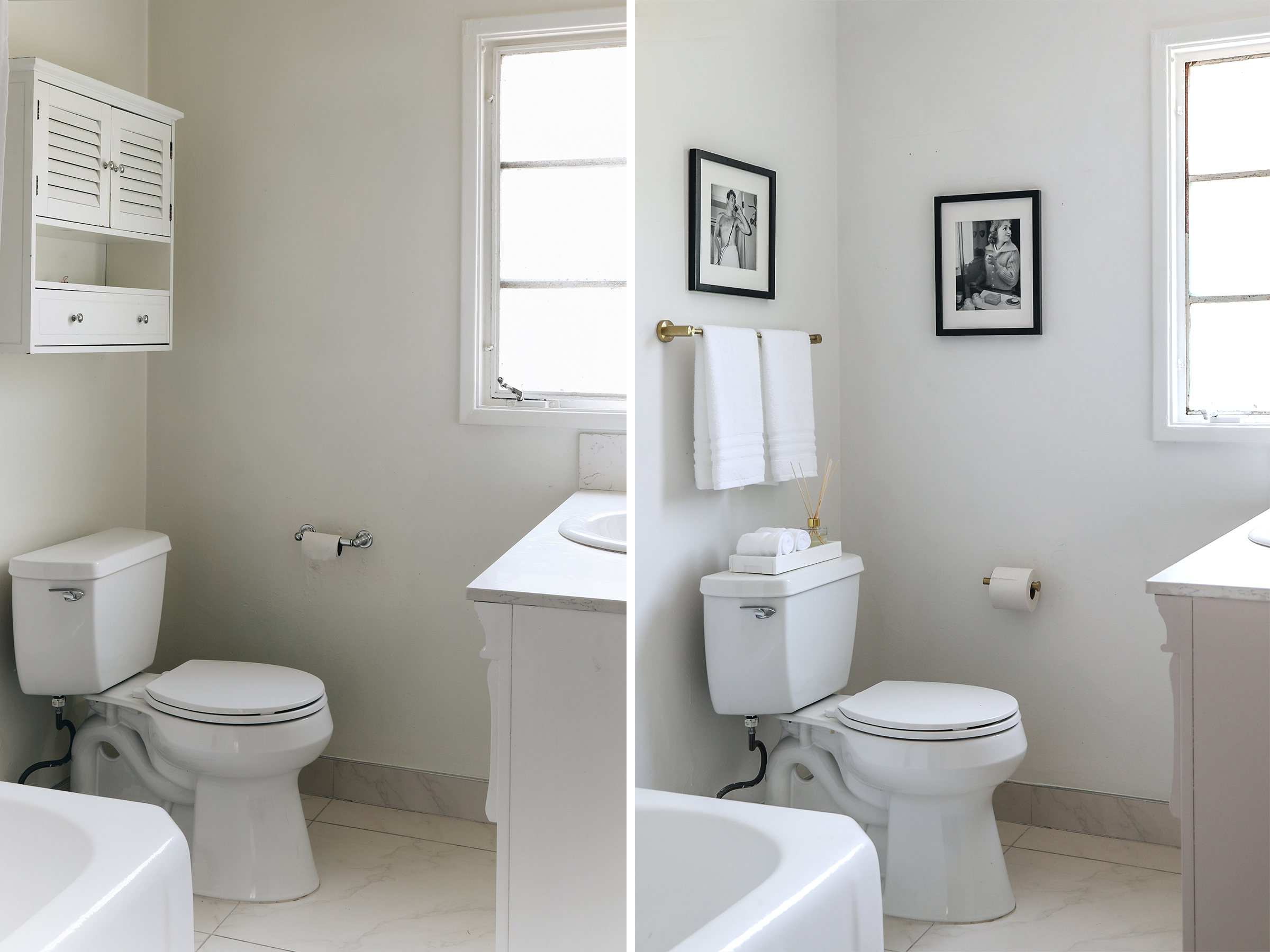 befor and after bathroom makeover with boutique hotel inspiration