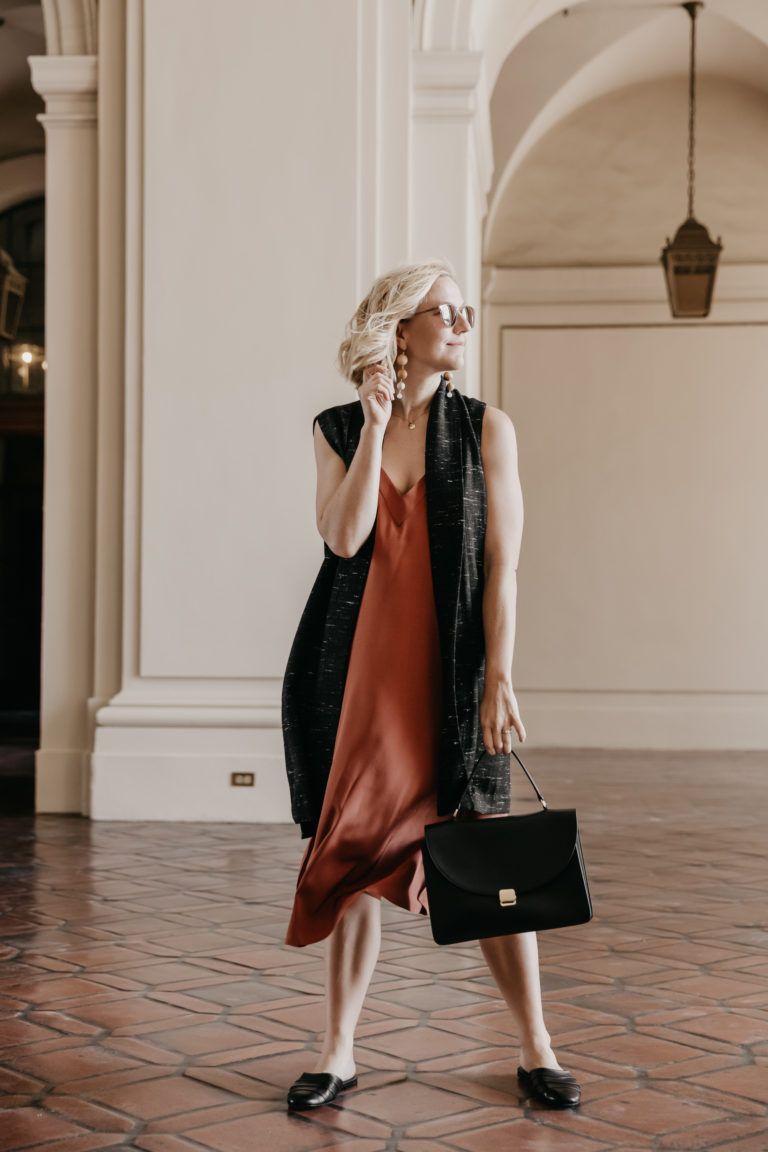 How to Style a Slip Dress for Fall with Neutral Fall Layers - Anne Sage