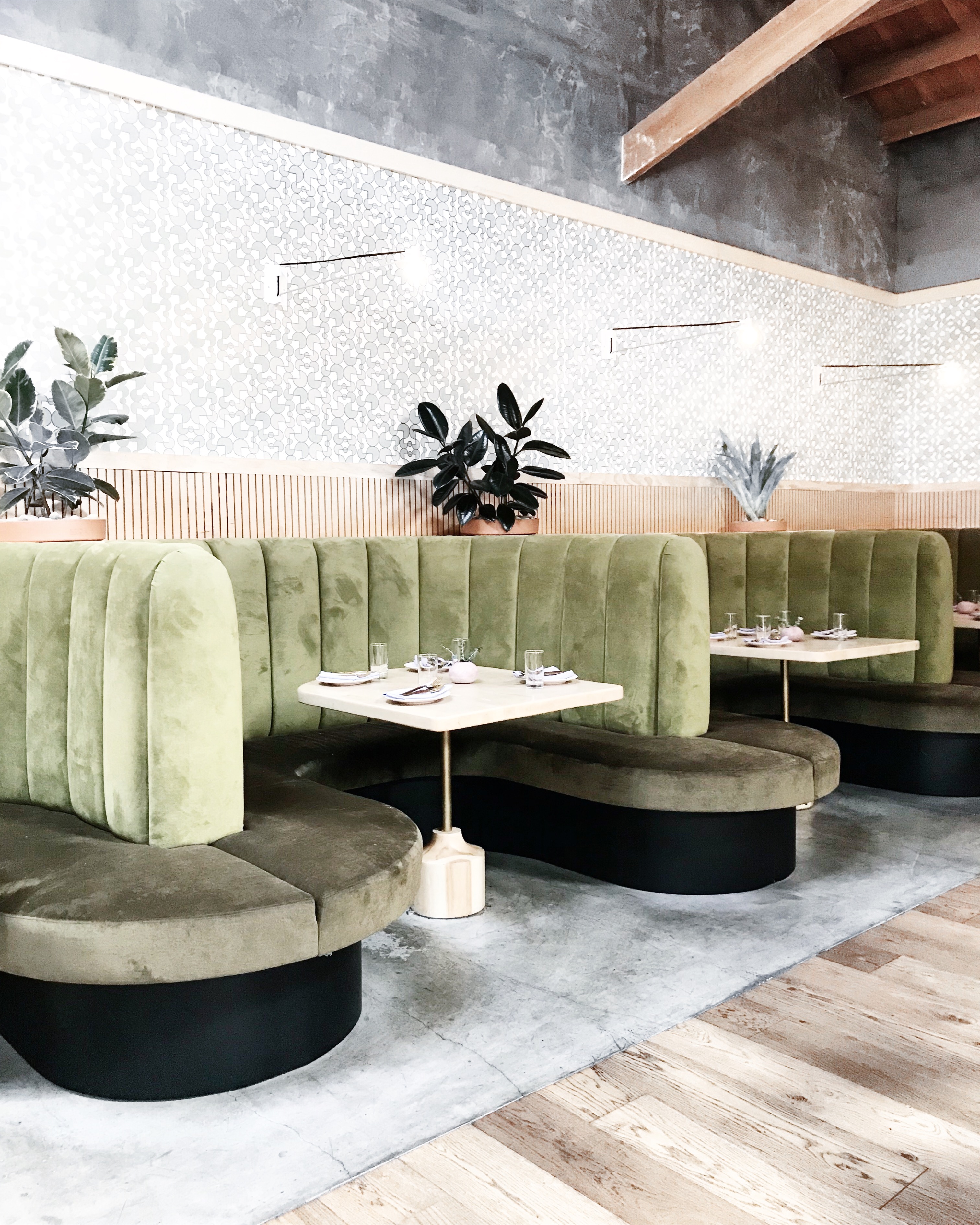 green velvet round booths restaurant interior design