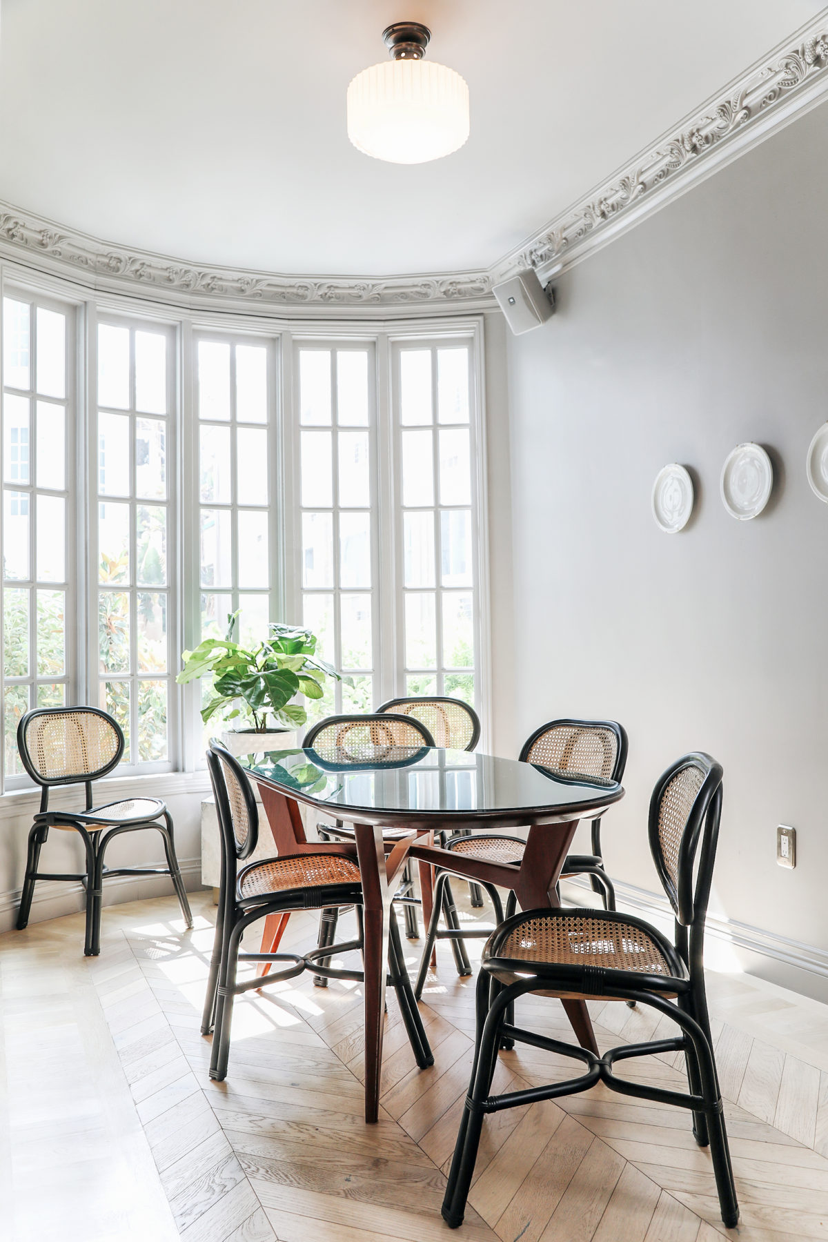 cane dining chairs and french vintage dining room