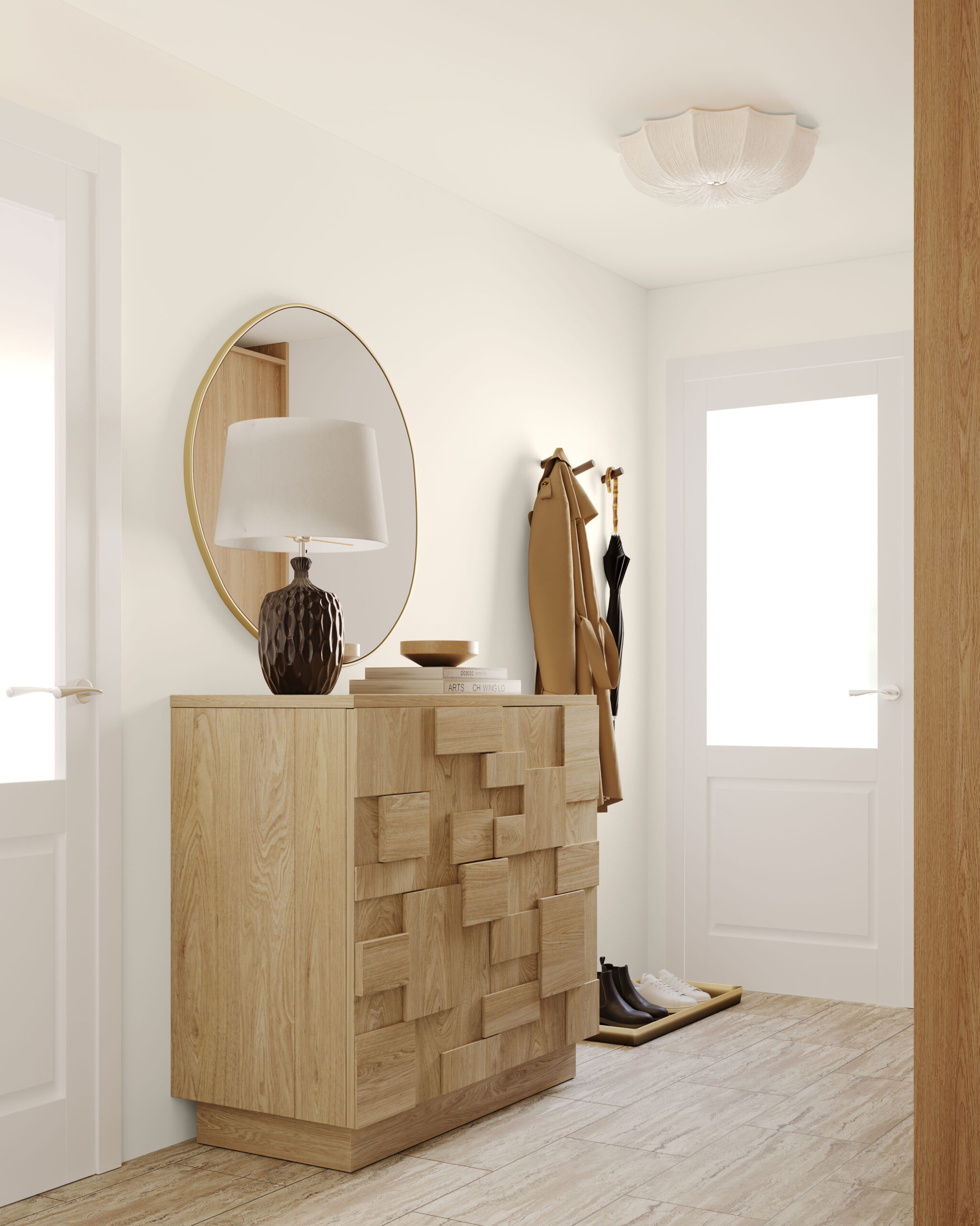 entryway with oak console